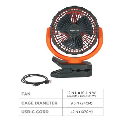 Ergodyne Chill-Its 6090 9.5" Clip Fan, 2-Speed, Orange (12800)