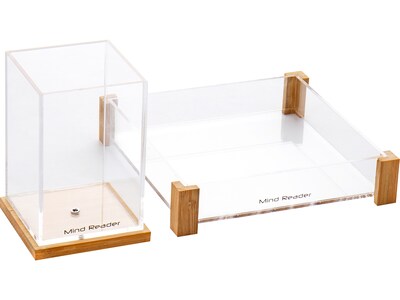 Mind Reader 2-Piece Catchall Tray and Pen Cup Desk Organizer Set, Acrylic, Clear/Brown (MODOFFSET1-BRN)