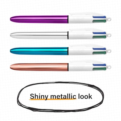 BIC 4-Color Shine Retractable Ballpoint Pen, Medium Point, Assorted Ink, 3/Pack (MMMTP31-AST)