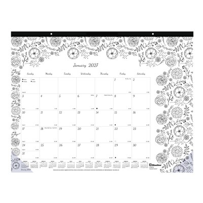 2027 Blueline DoodlePlan 22 x 17 Monthly Desk Pad Coloring Calendar, Black/White (C2917311-27)
