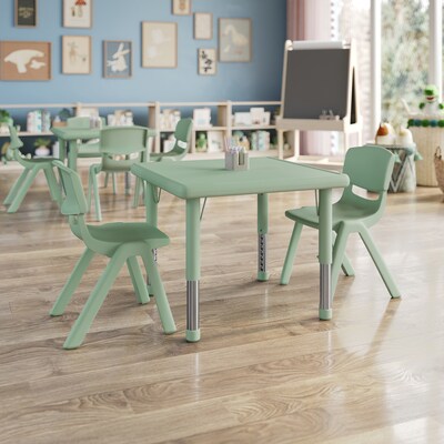 Flash Furniture Emmy Square Activity Table Set, 24 x 24, Height Adjustable, Sage (YCX232SQRTBSGER)