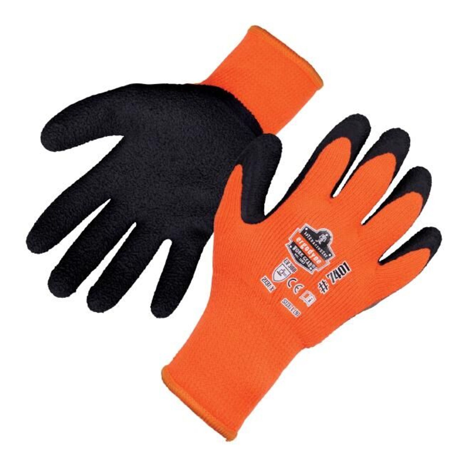 Ergodyne ProFlex 7401 Winter Work Gloves, Fleece Lined, Latex Coated Palm, 13 Gauge, A5 Cut Level, Orange, Medium, 12/Pack