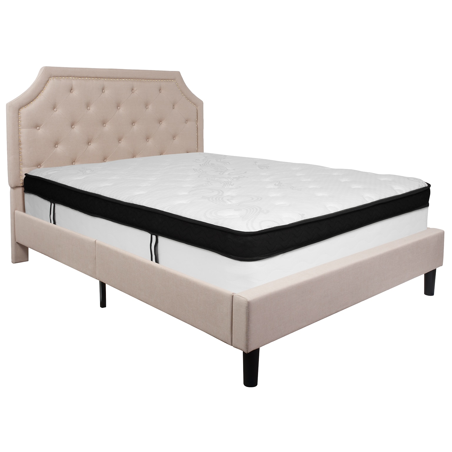 Flash Furniture Brighton Tufted Upholstered Platform Bed in Beige Fabric with Memory Foam Mattress, Queen (SLBMF3)