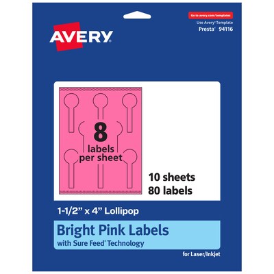 Avery Lollipop Laser/Inkjet Multipurpose Labels, 1.5 x 4, Bright Pink (80/Pack)