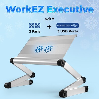Uncaged Ergonomics WorkEZ Executive with 2 Cooling Fans + 3 USB Ports, Silver (WEEFHs)