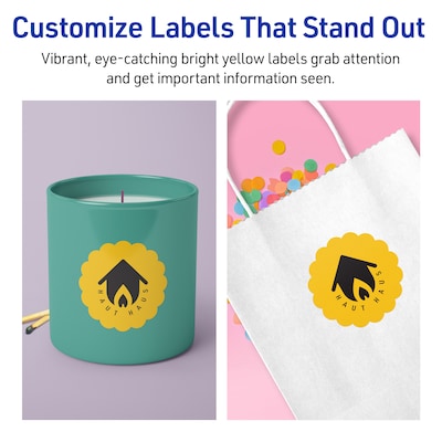 Avery Round Scalloped Laser/Inkjet Multipurpose Labels, Bright Yellow, Bright Yellow (180/Pack)