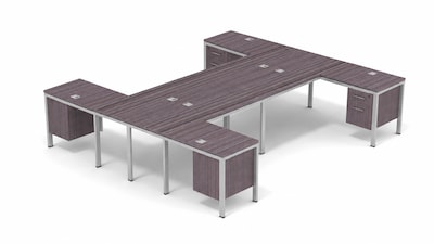 Boss Office Products Simple System 60W L-Shaped Desk with File Pedestal, Driftwood, 4/Set (SGSD018-101)