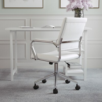 Martha Stewart Piper Faux Leather Swivel Executive Chair, White/Polished Nickel (CH2209212WH)