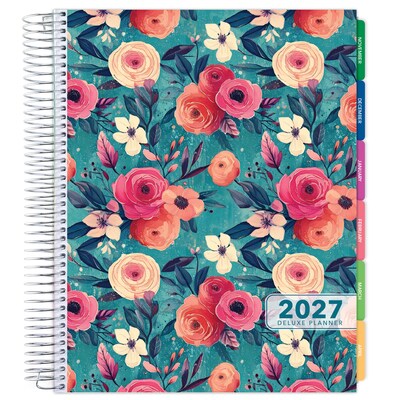 2027 Excello Brands 10.3 x 12.3 Weekly & Monthly Standard Planner, Paperboard Cover, Teal Floral (DLX-CY27-0017)