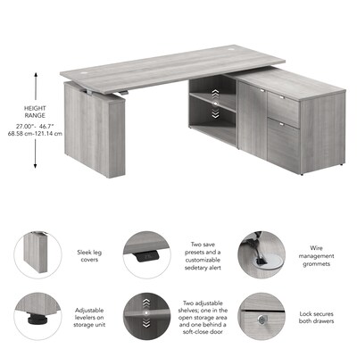 Bush Business Furniture Stratus 72"W Electric Adjustable Standing Desk with Storage, Platinum Gray (SUT020PG)