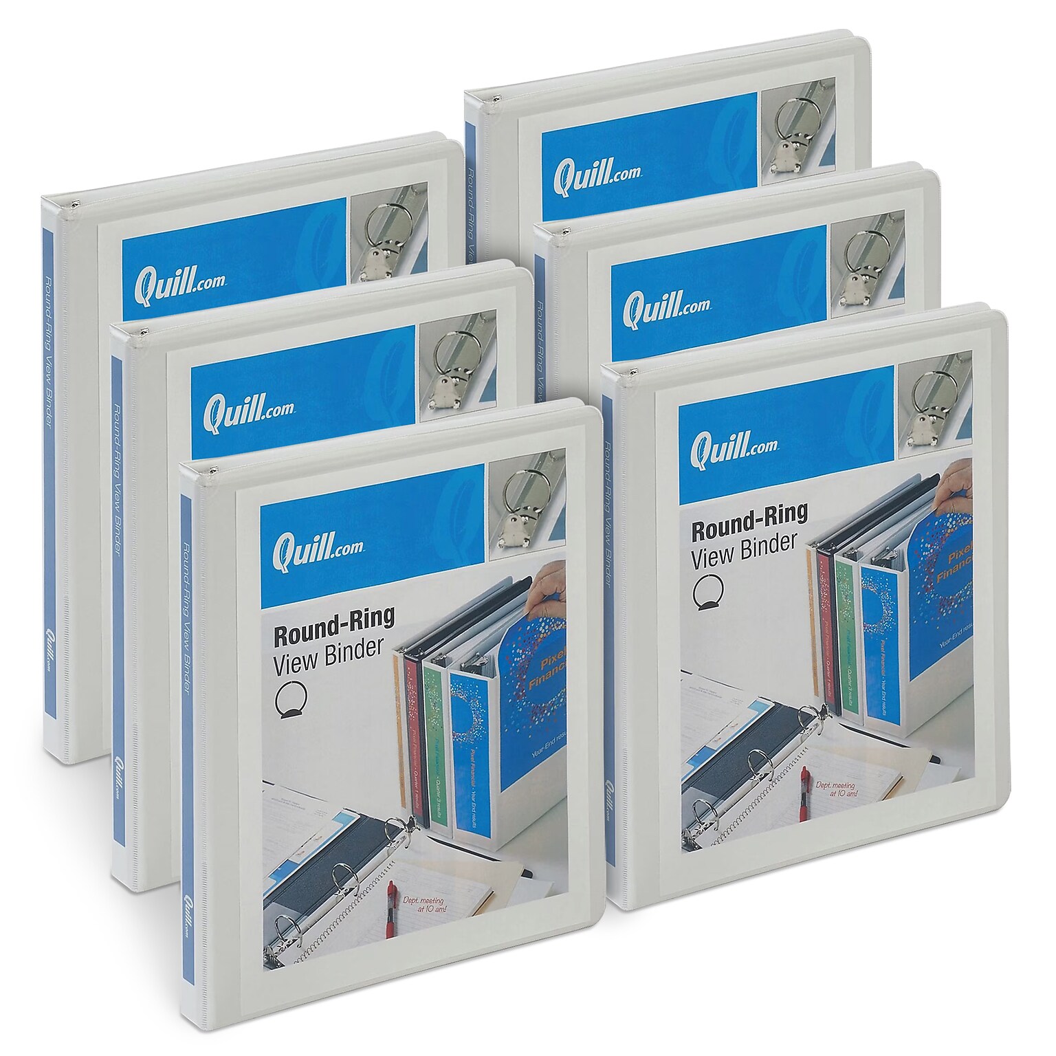 Quill Brand® 1/2 inch, Round Ring, View Binder, White, 6/Pack (72205WE)