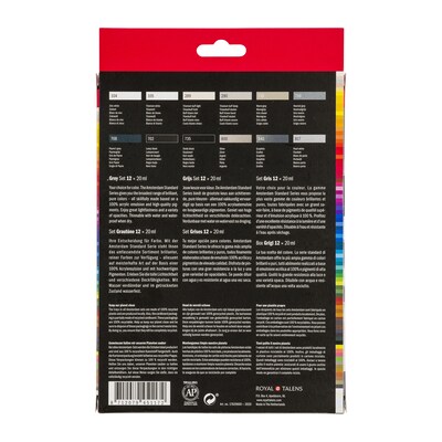 Amsterdam Greys Acrylic Paint, Assorted Colors, 12/Pack (AMS17820600)