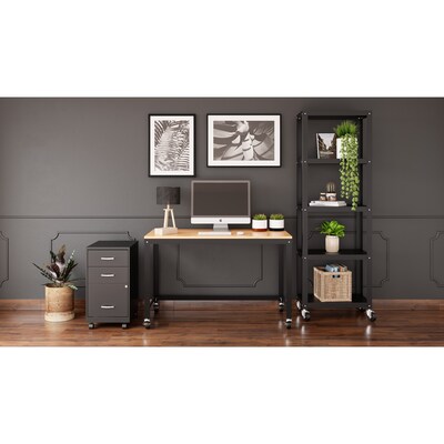 Space Solutions Ready-to-assemble 48" Wide Mobile Metal Desk with Laminate Top, Black/Maple (24971)