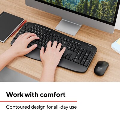 Staples TECH Wireless Keyboard and Mouse Combo, Quiet Typing, Optical Mouse, Black