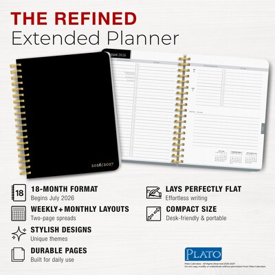 2026-2027 Plato Black Solid 6" x 7.75" Academic Weekly Desk Planner, Paperboard Cover (9798330708154)