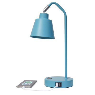 Simple Designs Sleek Essentials LED Desk Lamp, 16", with USB Ports, Cyan Blue (LD1071-CYN)