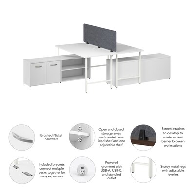 Bush Business Furniture Hustle 30"H x 60"W 2 Person Back to Back Cubicle Workstation, White (HUS015WH)