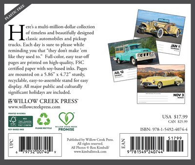 2025 Willow Creek Classic Cars & Trucks 6 x 5.5 Day-to-Day Calendar, Multicolor (40744)