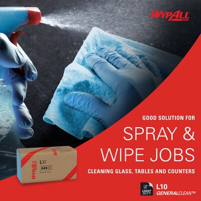 WypAll GeneralClean L10 Nylon Cleaning Wipers, 10.25" x 9.1", Blue, 224 Wipers/Box, 10/Carton (05123)