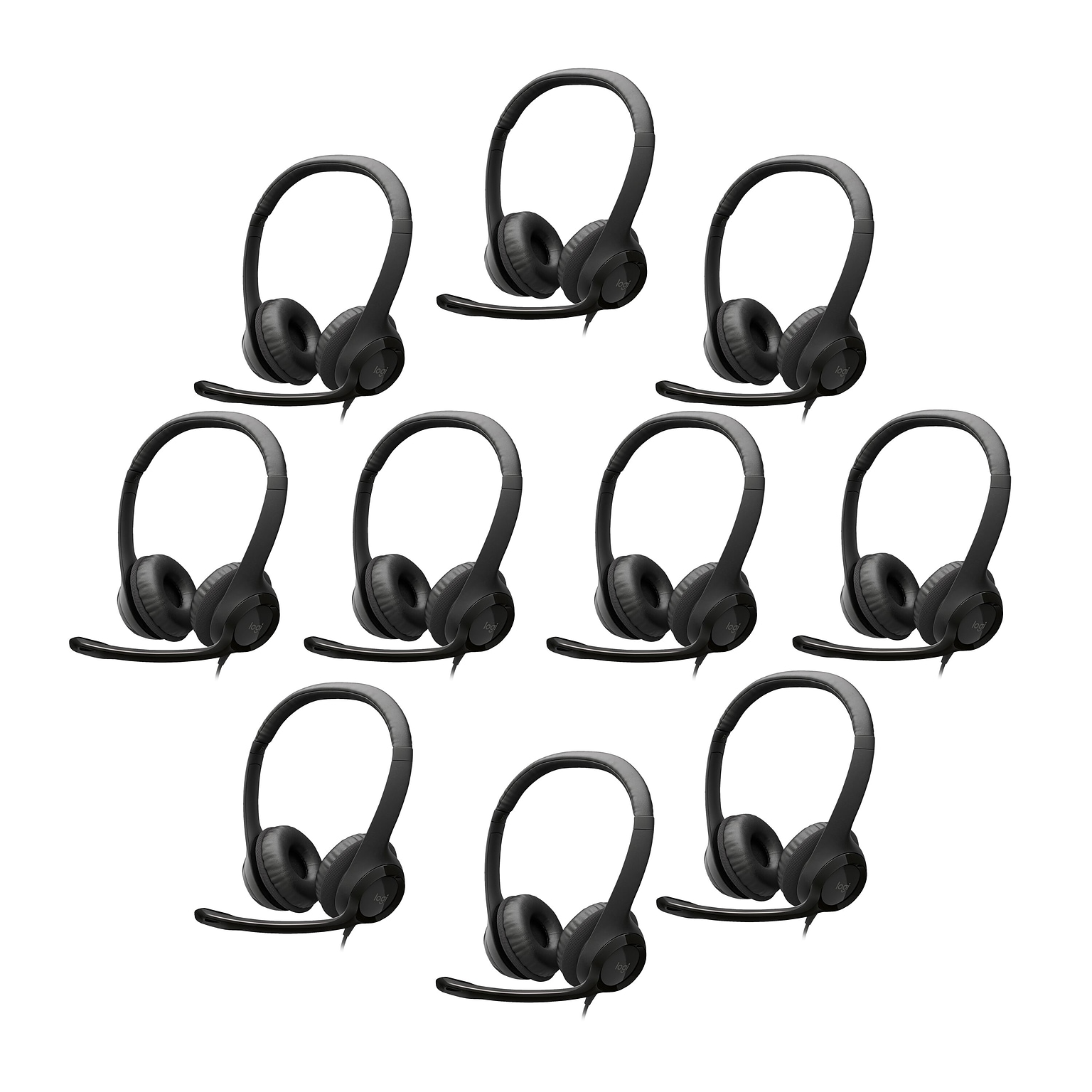 10 Pack- Logitech H390 Computer Headset, Over-the-Head, Black