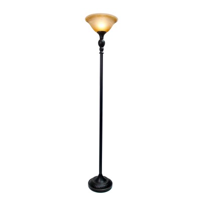 Elegant Designs 71 1 Light Torchiere Floor Lamp with Marbelized Amber Glass Shade, Restoration Bronze (LF2001-RBZ)