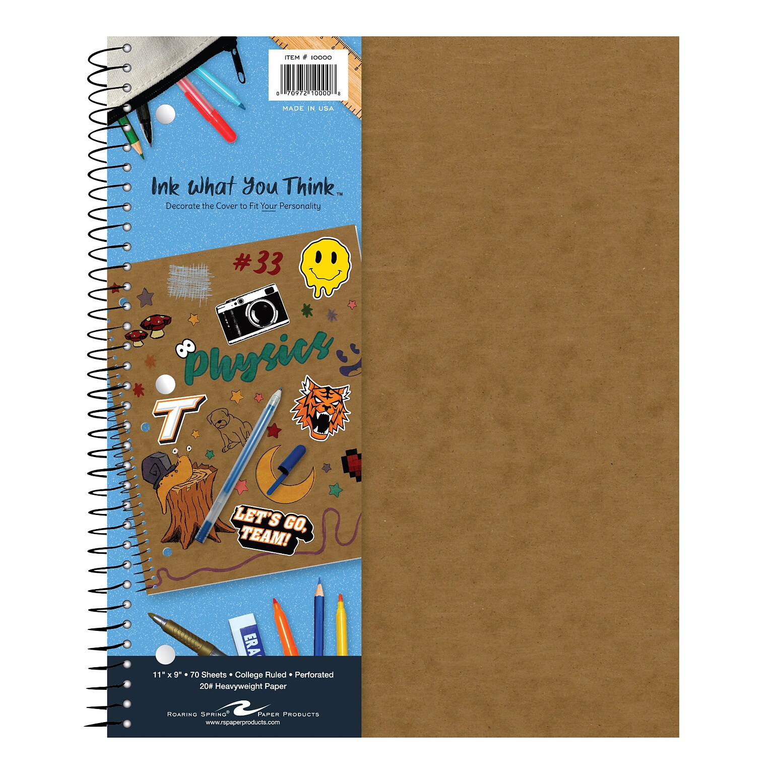 Roaring Spring Ink What You Think 1-Subject Notebook, 9 x 11, College-Ruled, 70 Sheets, Kraft, 24/Carton (10000CS)