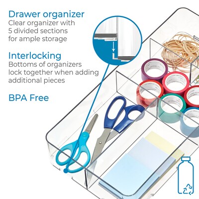 iDesign Clarity 5-Compartment Drawer Organizer, Clear, 2/Set (29339M2)