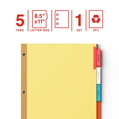 Staples® Insertable Big Tab Dividers, 5-Tab, Assorted (13485/11109)