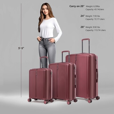 DUKAP Airley 3-Piece Hardside Spinner Luggage Set, TSA Checkpoint Friendly, Wine (DKAIRSML-WIN)