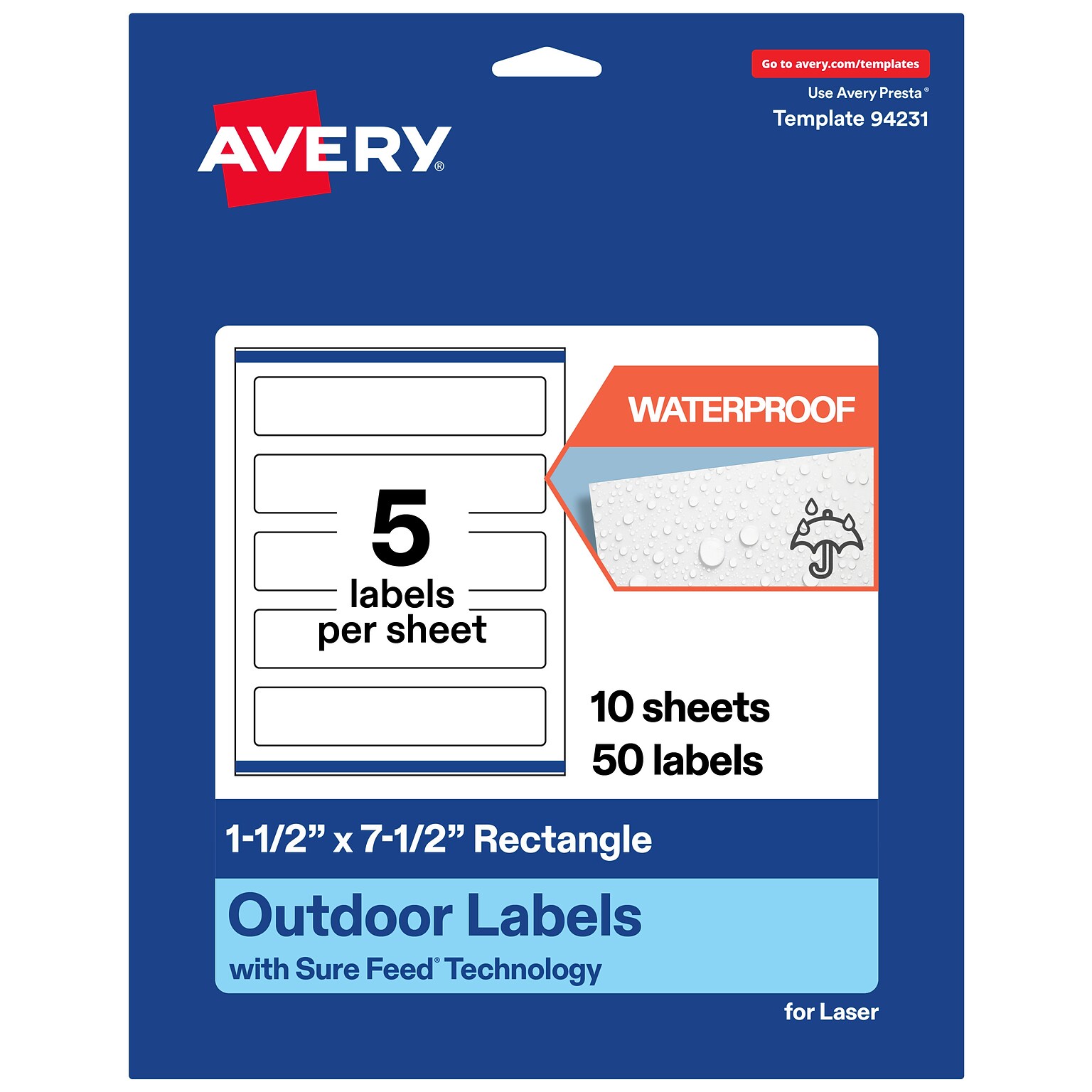 Avery Rectangle Laser Multipurpose Labels, 1.5 x 7.5, White, 50/Pack (19479399276)