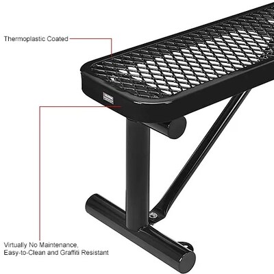 Global Industrial 4' Outdoor Steel Flat Bench, Expanded Metal, Black (695741BK)