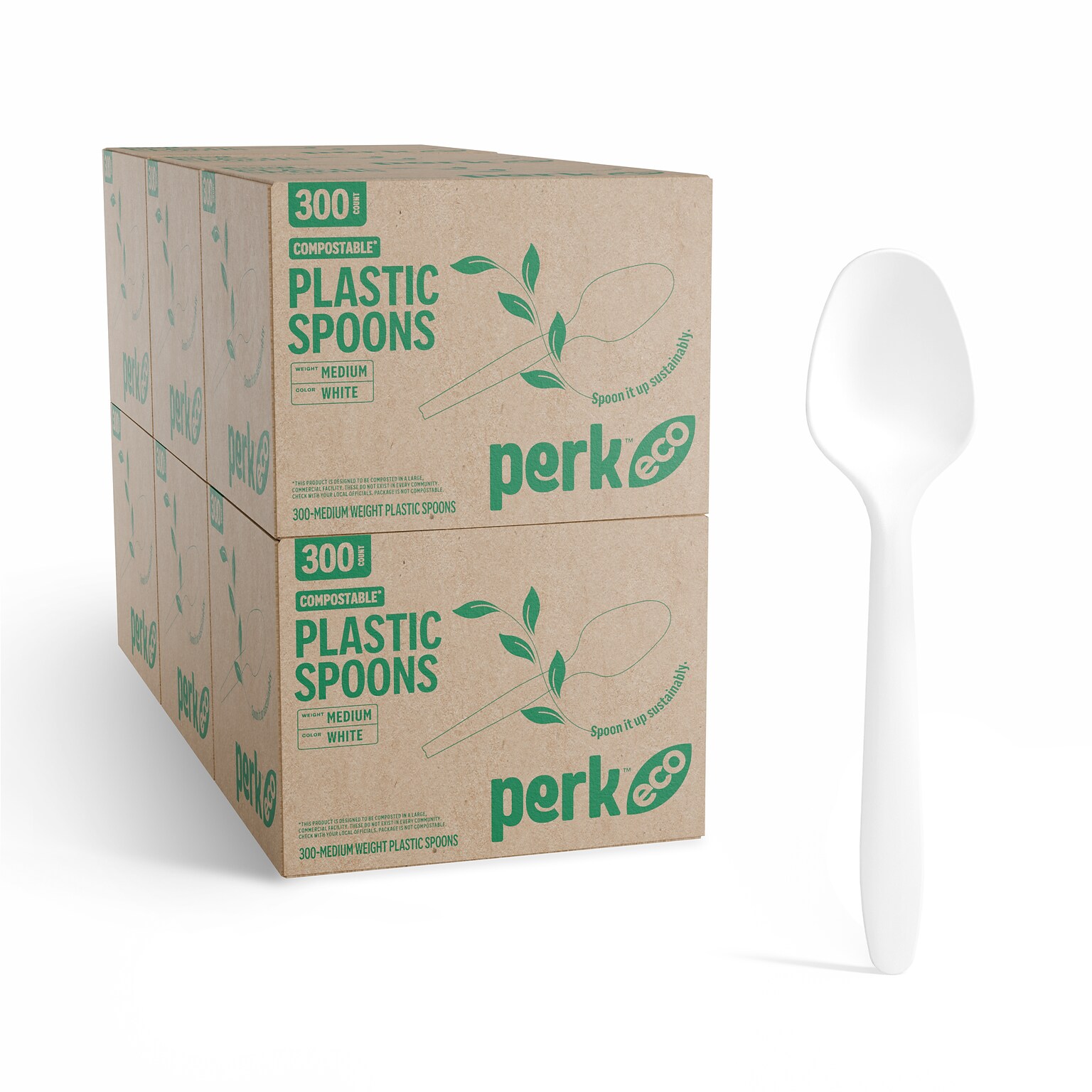 Perk™ Eco Compostable PLA Spoon, Medium-Weight, White, 1800/Carton (PK56203CT)