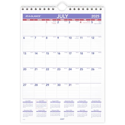 2025-2026 AT-A-GLANCE 8 x 11 Academic Monthly Wall Calendar, Purple/Red (AY1-28-26)