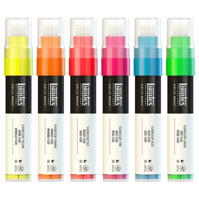 Liquitex Professional Acrylic Paint Marker, Wide Chisel Nib, 15 mm, Fluorescent Colors, 6/Pack (LIQ4690005)