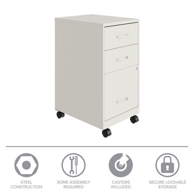 Space Solutions 18" 3-Drawer Mobile Letter Width Vertical File Cabinet, Pearl White (24428)