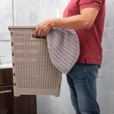 Mind Reader Foldable Plastic Laundry Hamper with Lid, Brown Metallic (FOLHAMP61-BRNM)