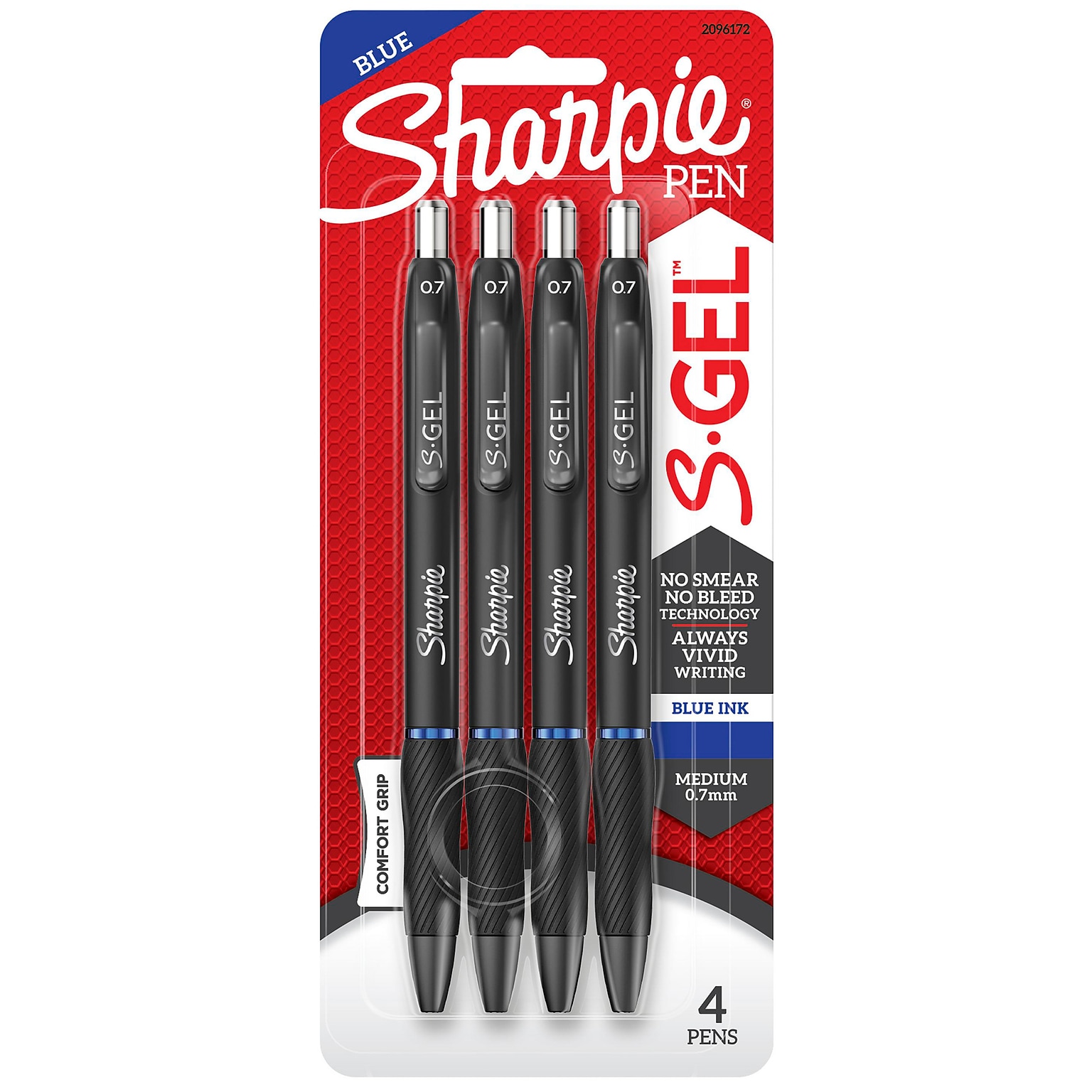 Sharpie S-Gel Retractable Gel Pen, Fine Point, 0.5mm, Blue Ink, 4/Pack (2116200)