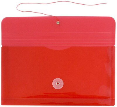 JAM Paper Premium Plastic Filing Envelope with Button & String Closure, Red, 3/Pack (921B1REX3)