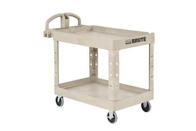 Rubbermaid 2-Shelf Plastic/Poly Mobile Utility Cart with Swivel Wheels, Beige (FG452088BEIG)