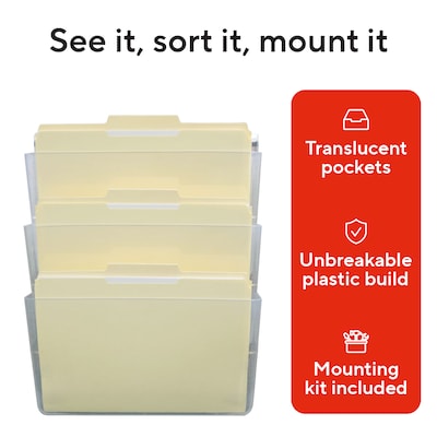 TRU RED Unbreakable 3-Pocket Plastic Letter Wall File, Clear – Heavy-Duty Wall-Mounted Organizer for Mail, Documents & Folders