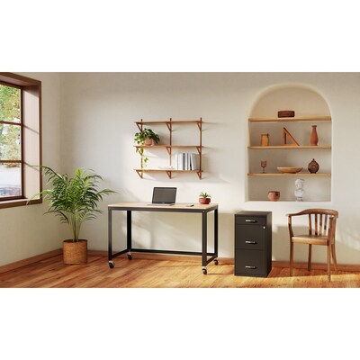Space Solutions Ready-to-assemble 48" Wide Mobile Metal Desk with Laminate Top, Black/Maple (24971)