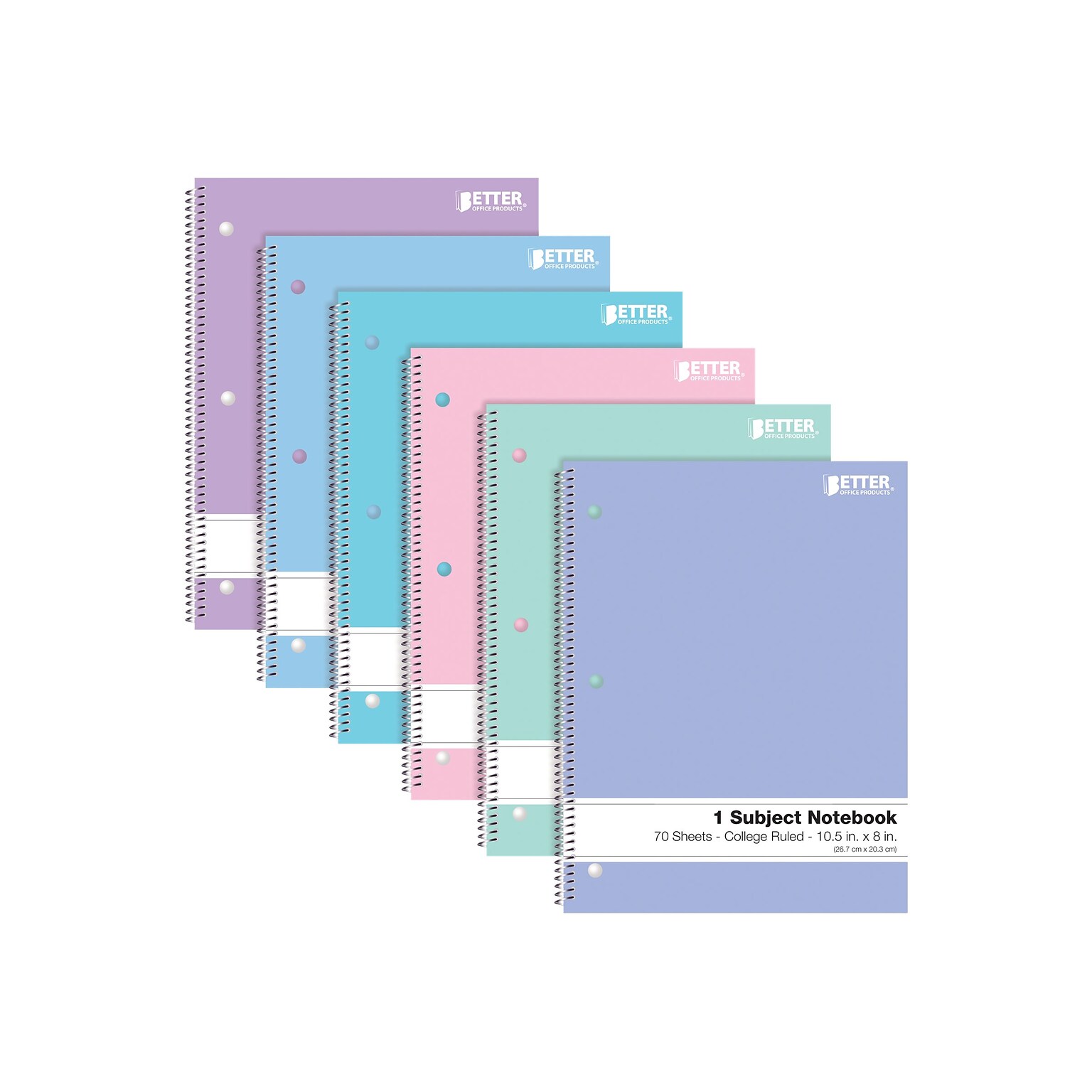 Better Office 1-Subject Notebooks, 8 x 10.5, College Ruled, 70 Sheets, 6/Pack (25726-6PK)