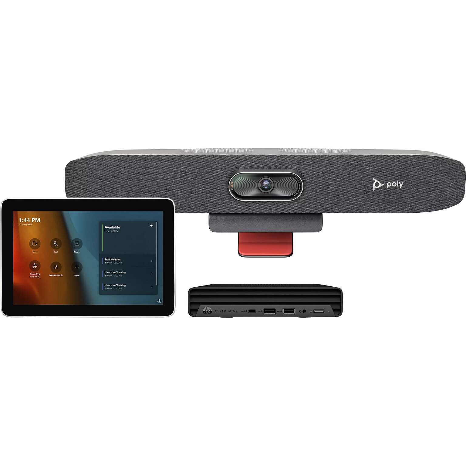 Poly Studio R30 USB Video Bar & GC8 Controller 4K 3840 x 2160 Video Conferencing System, Wall Mount, Sand (9D9R4AA)
