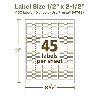 Avery EcoFriendly Laser/Inkjet Decorative Edge Multipurpose Labels, 1/2" x 2-1/2", White, 450/Pack (94749)