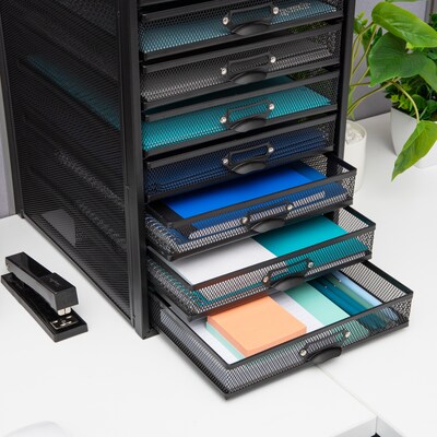 Mind Reader 10-Compartment Metal Mesh File Storage Drawers, Black (10CABMESH-BLK)