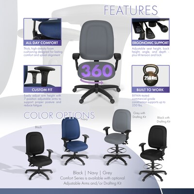 Regency Comfort Series Ergonomic Fabric Swivel Task Chair, Grey (125-GY)