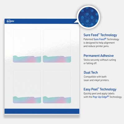 Avery Laser/Inkjet Rectangle Multipurpose Labels, 4" x 3-1/3", White, 80/Pack (S00-F3Q)