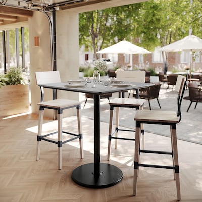 Flash Furniture Acadia Square Wooden Dining Table with Round Base, 36D x 36W, Gray Faux Concrete/Black Base (STSQ36CGTR24B)