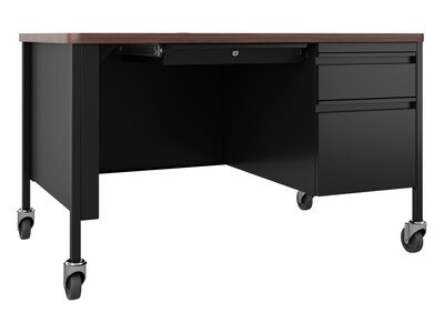 Hirsh 48"W Single-Pedestal Mobile Teacher's Desk, Black/Walnut (22646)