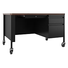 Hirsh 48W Single-Pedestal Mobile Teachers Desk, Black/Walnut (22646)